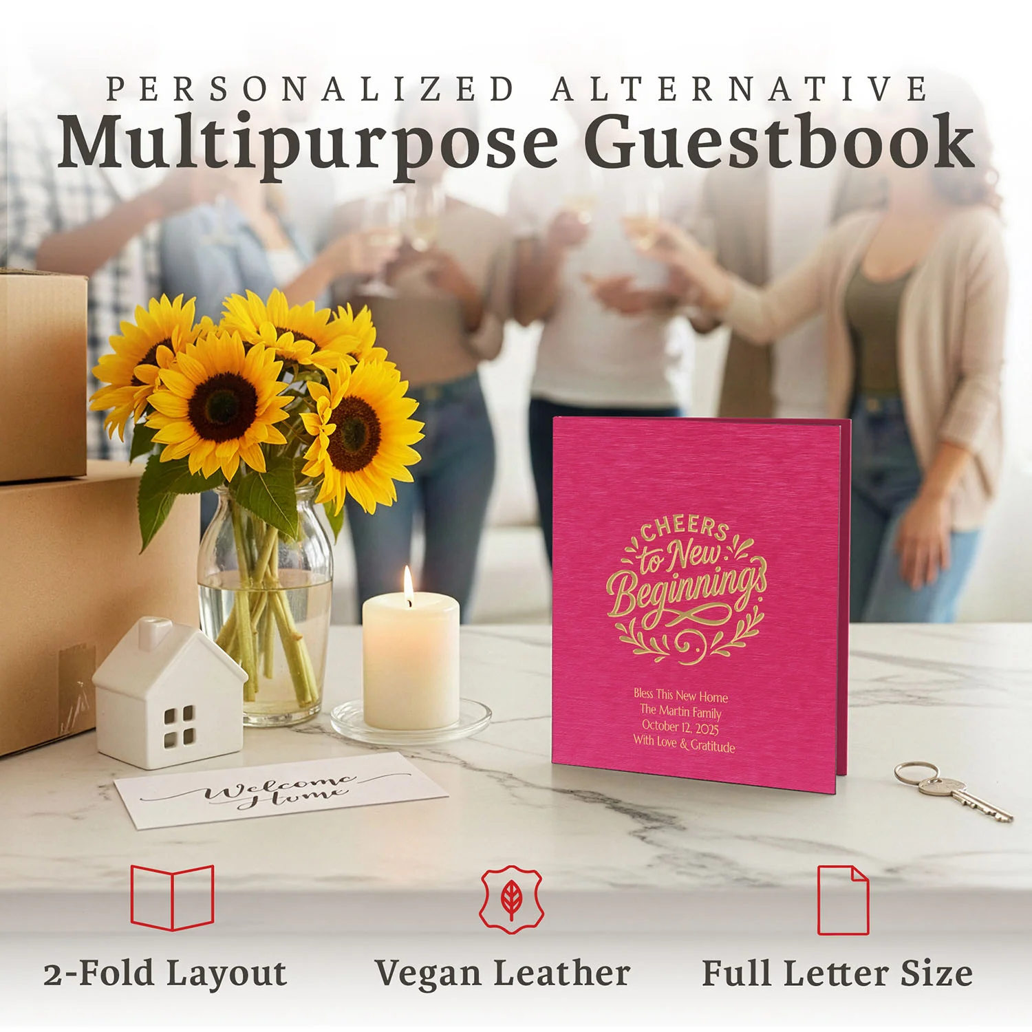 Personalized Multipurpose Guest Book - Cheers to New Beginnings (PINK)